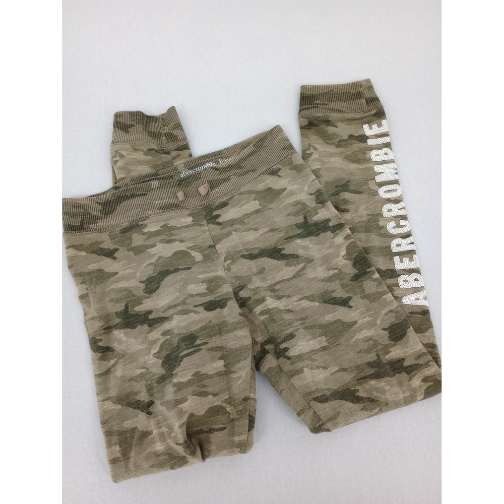Abercrombie Kids Jogger Pull On Sweatpants Size 13/14 Green Camo Sequin Logo